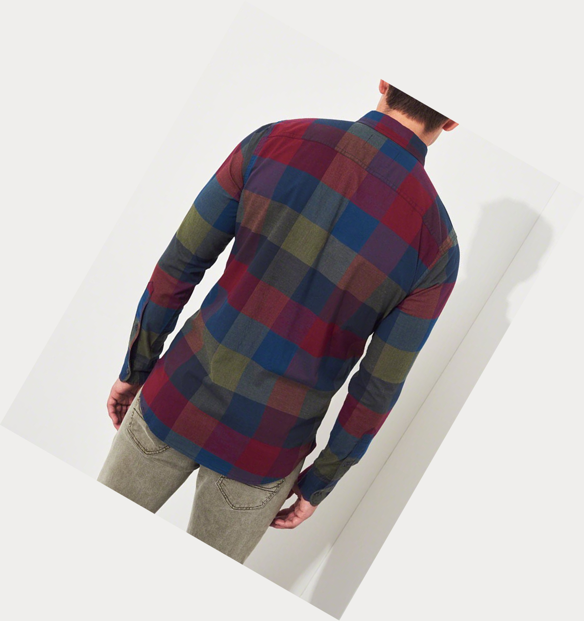 Multicolor Hollister Stretch Plaid Poplin Men's Long Sleeve | ZA-OXZE719