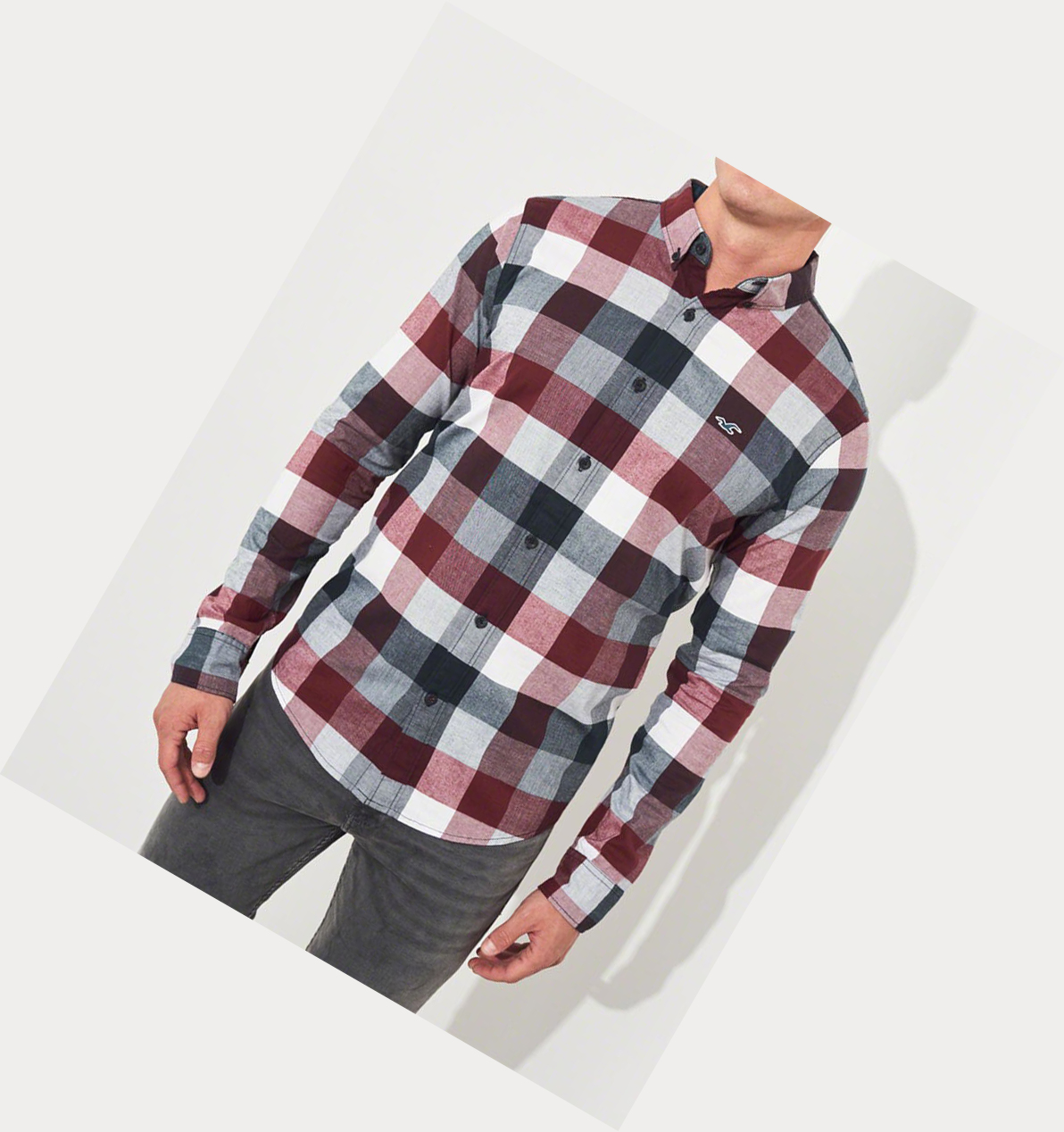 Multicolor Hollister Stretch Plaid Poplin Men's Long Sleeve | ZA-THIS346