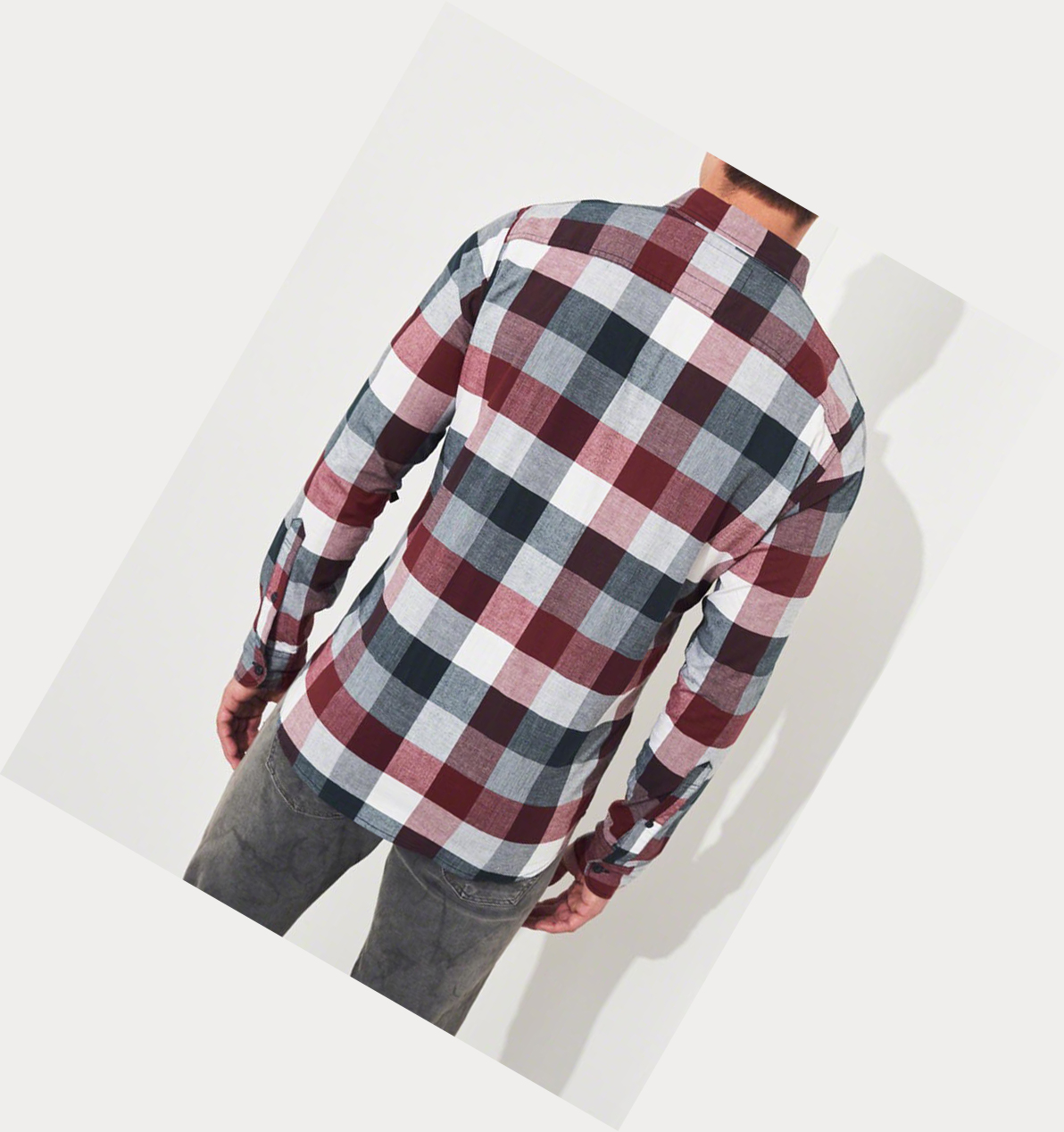 Multicolor Hollister Stretch Plaid Poplin Men's Long Sleeve | ZA-THIS346