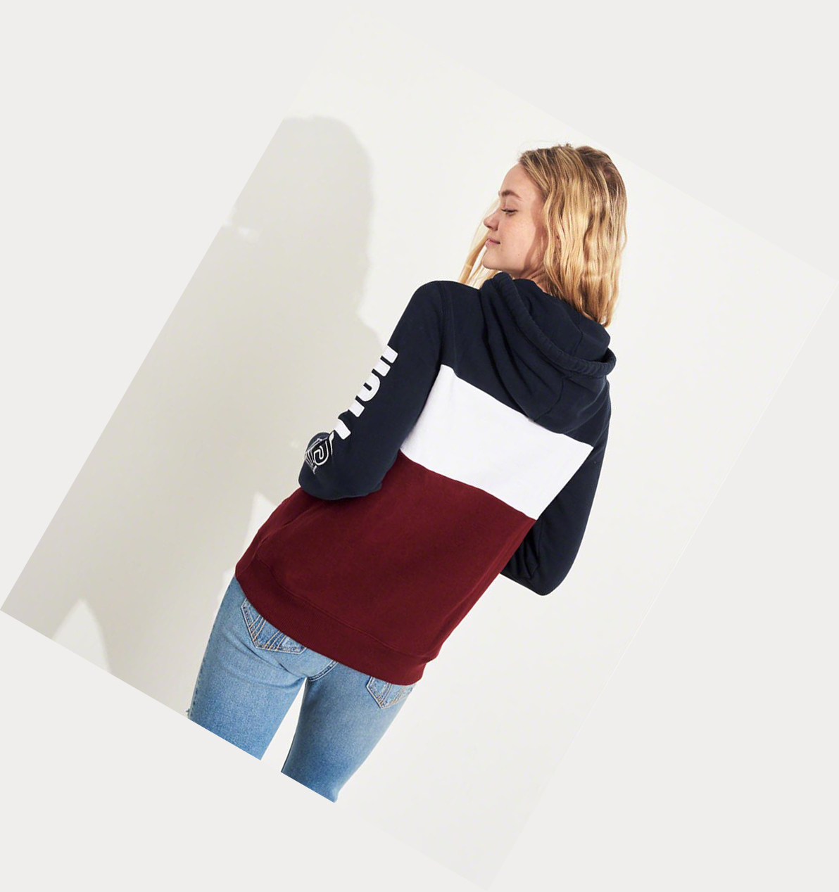 Navy Burgundy Hollister Logo Graphic Women's Hoodie | ZA-TFBR130