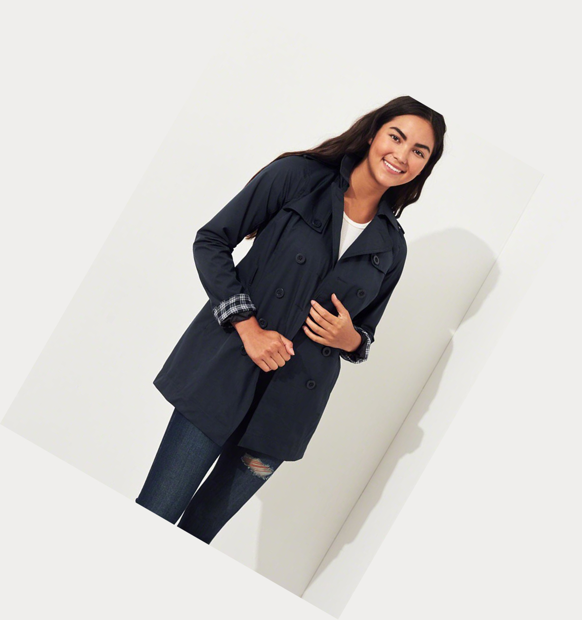 Navy Hollister Belted Trench Women's Jackets | ZA-XSGB173