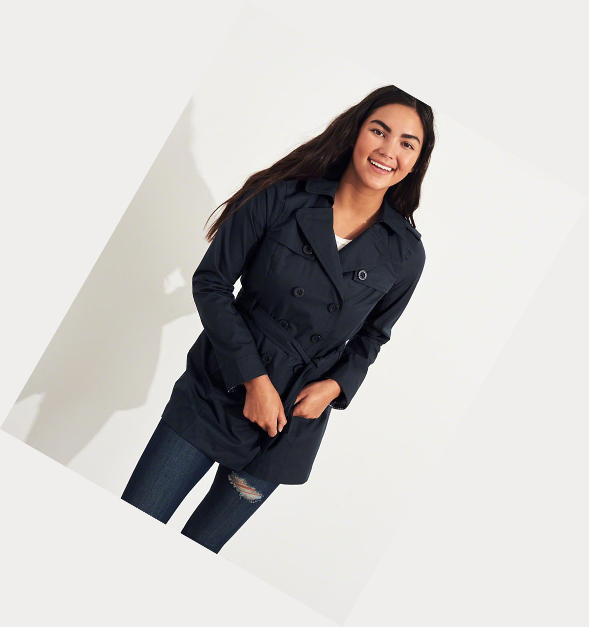 Navy Hollister Belted Trench Women's Jackets | ZA-XSGB173