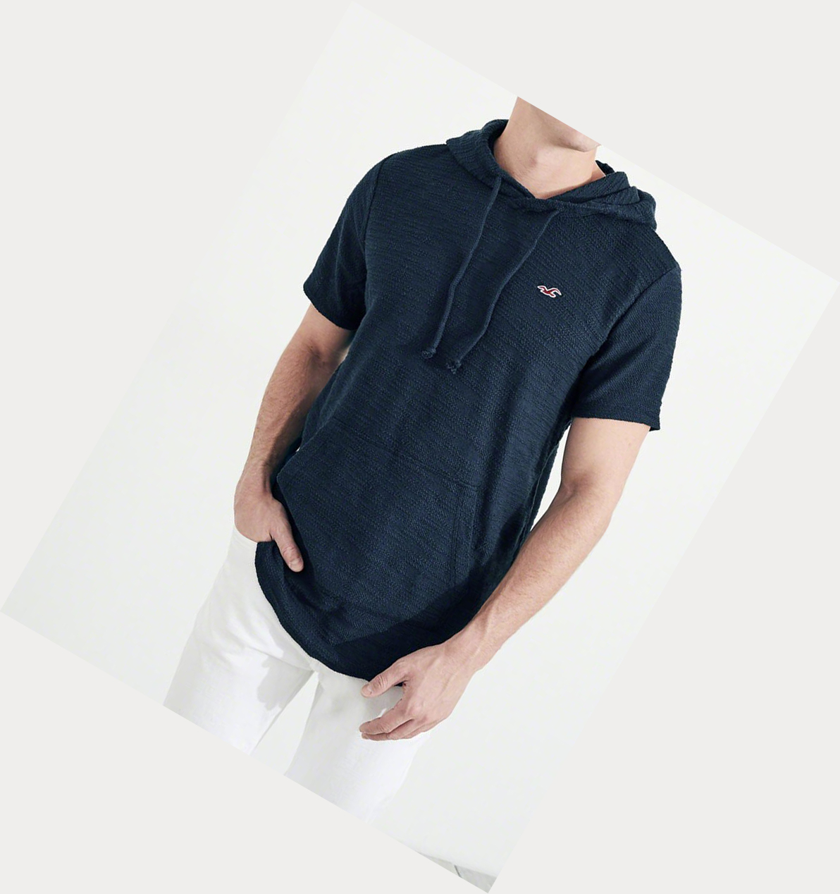 Navy Hollister Boucle Hooded Men's Short Sleeve | ZA-YMZF019