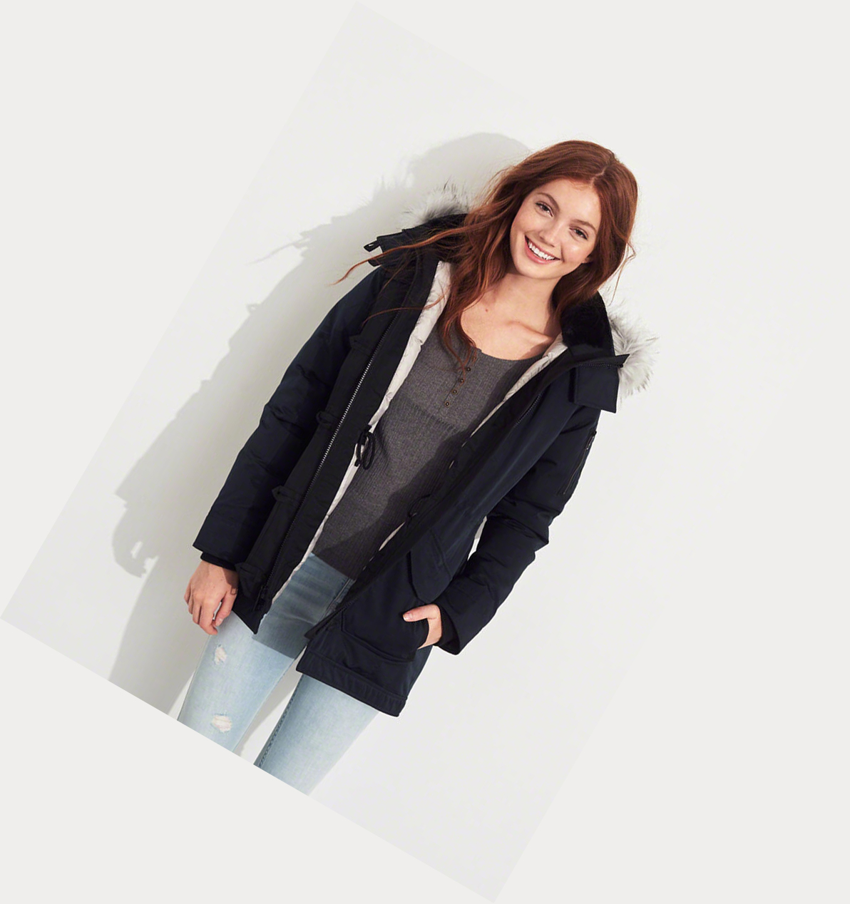 Navy Hollister Down Women's Parka Jackets | ZA-AXHT069