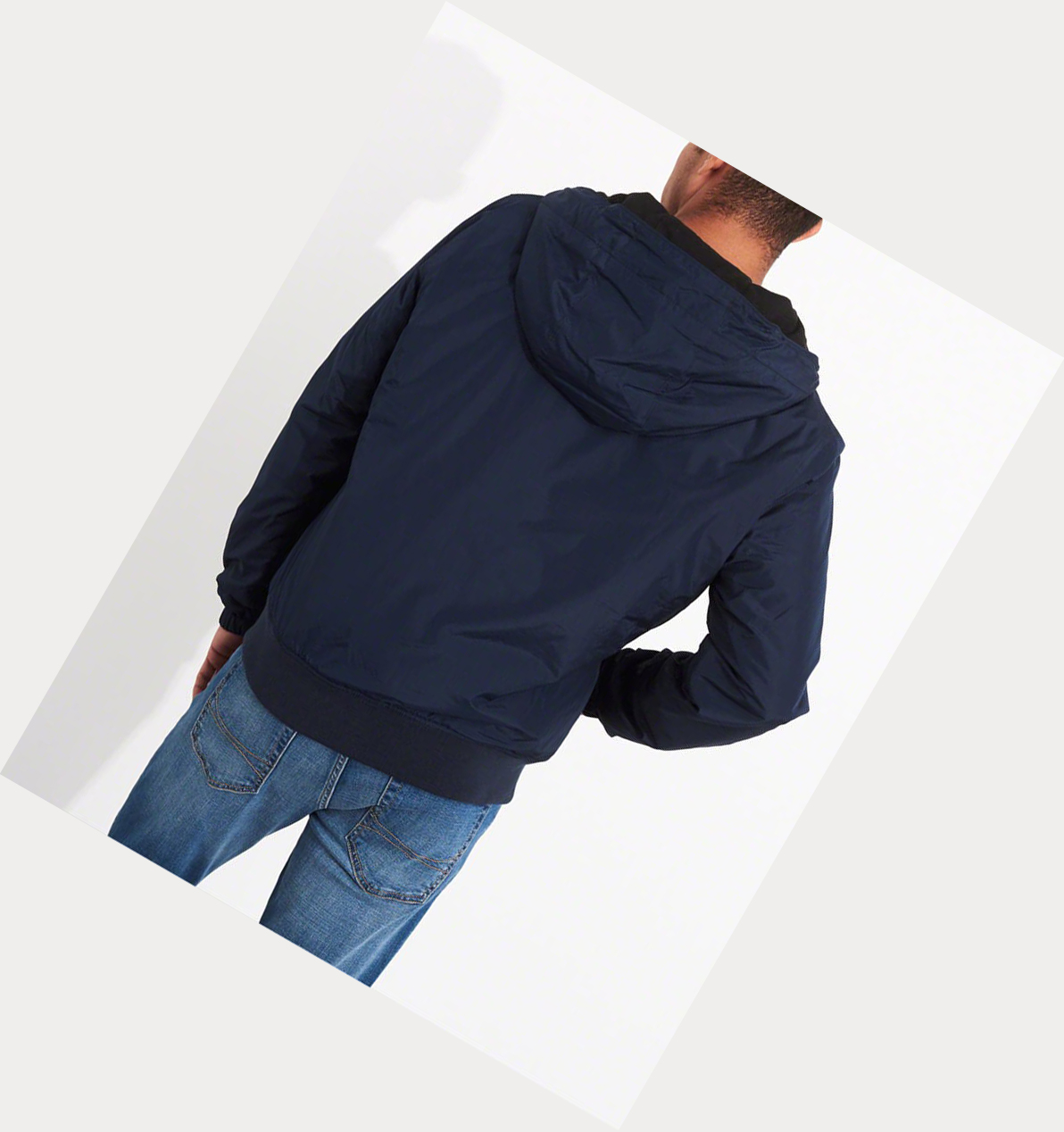 Navy Hollister Fleece-Lined Hooded Men's Bomber Jackets | ZA-MDHY875