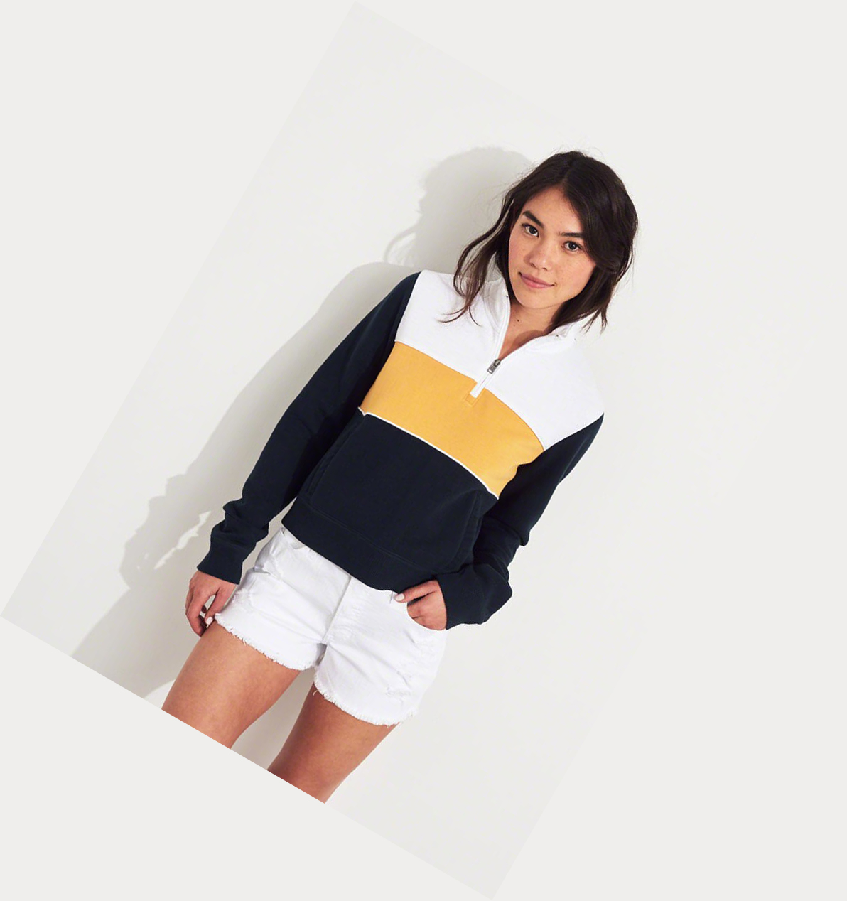 Navy Hollister Half-Zip Women's Sweatshirts | ZA-ZFEJ926