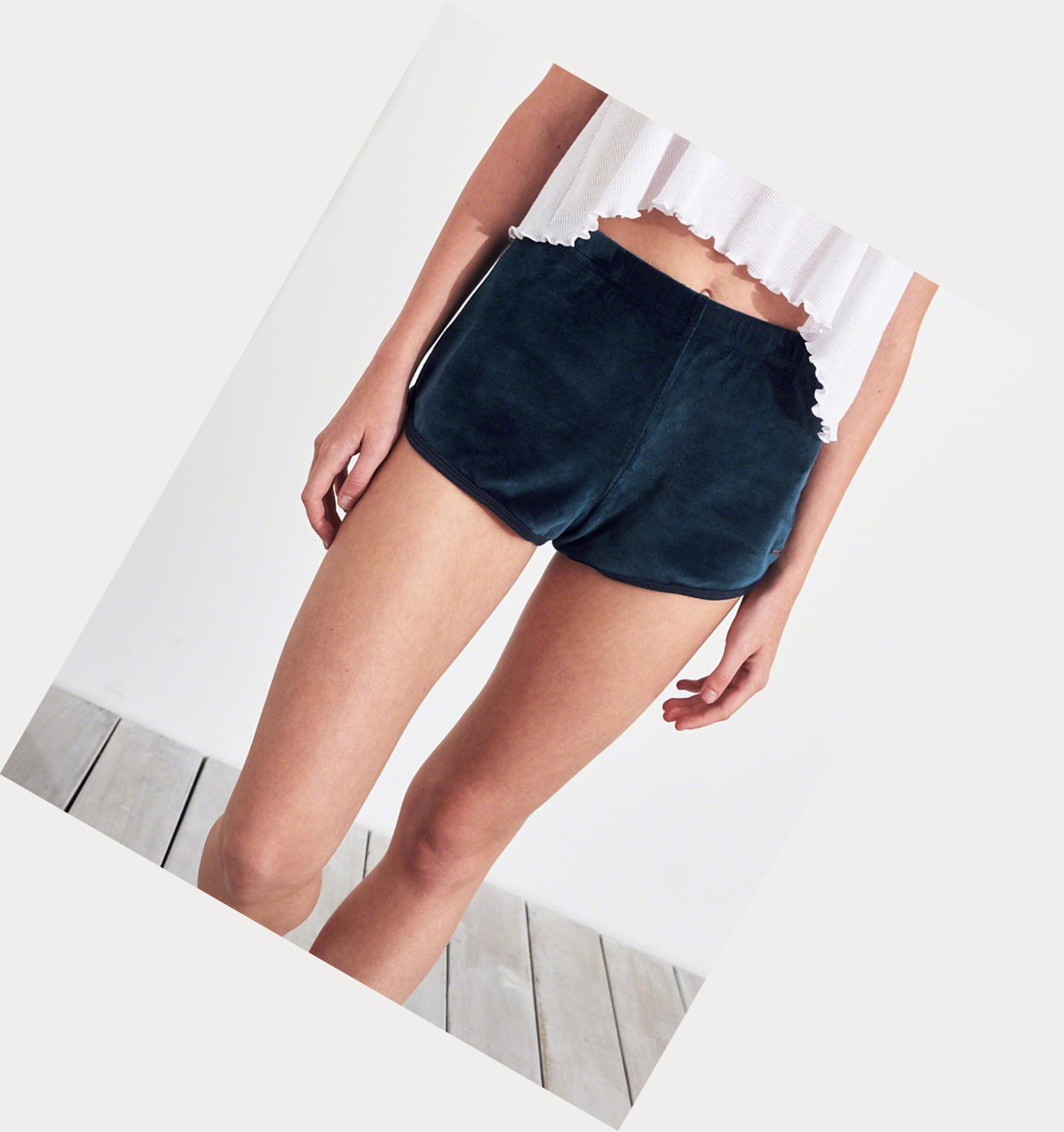 Navy Hollister High-Rise Velvet Curved Hem Women's Shorts | ZA-LMXJ694