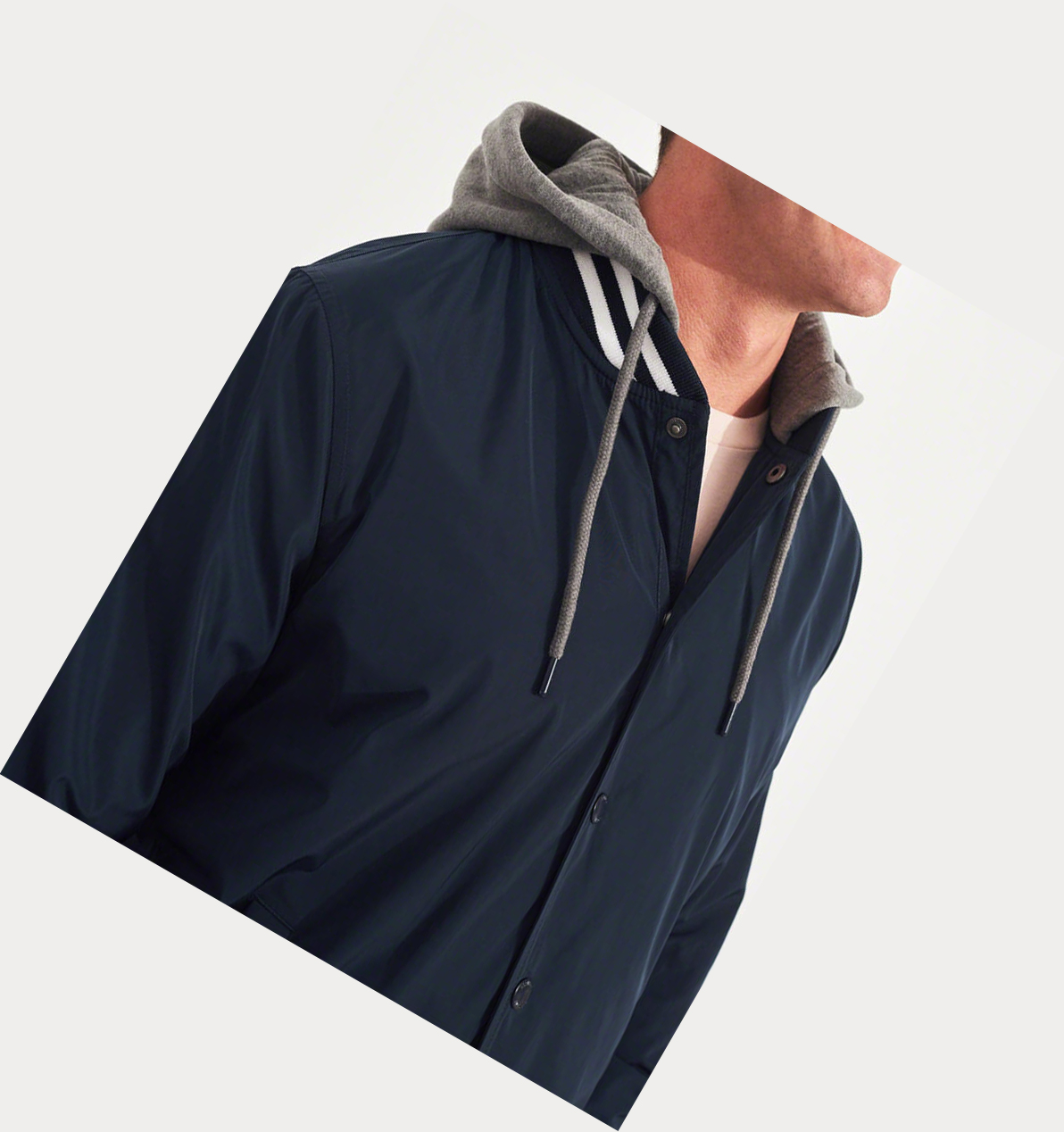 Navy Hollister Hooded Varsity Men's Bomber Jackets | ZA-HMTN856