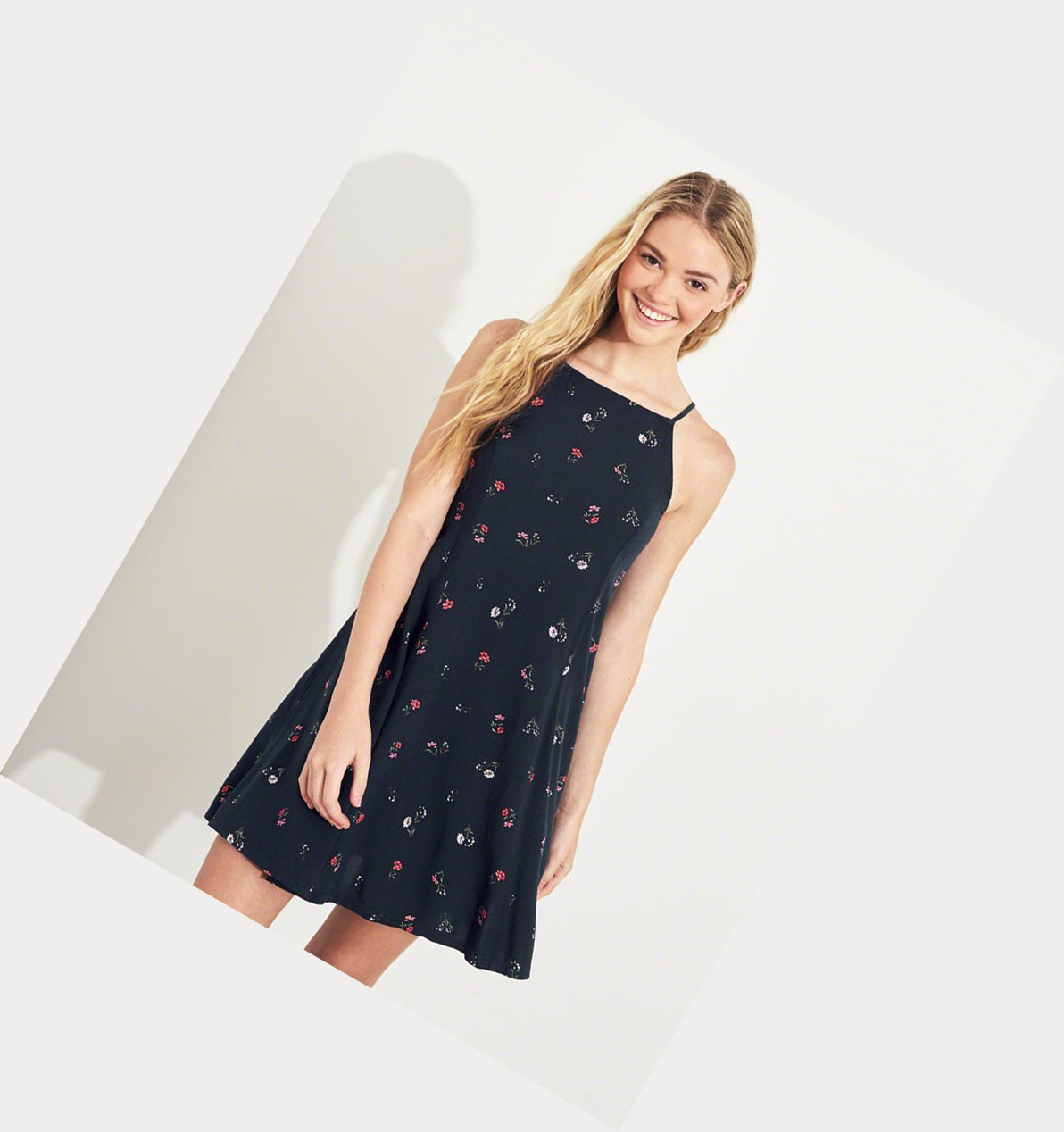 Navy Hollister Lace-Up High-Neck Women's Dress | ZA-RVMC745