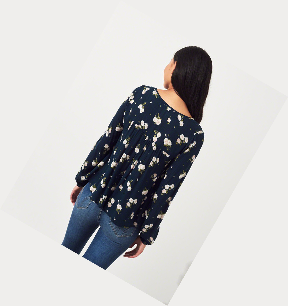 Navy Hollister Lace-Up Peasant Women's Long Sleeve | ZA-XOJD325