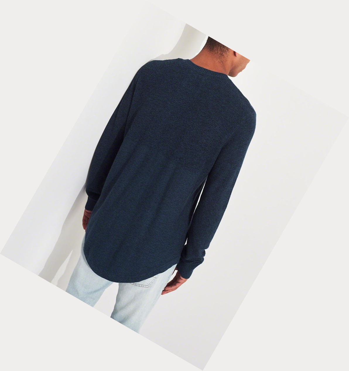 Navy Hollister Lightweight Curved Hem Men's Sweaters | ZA-BVJT752