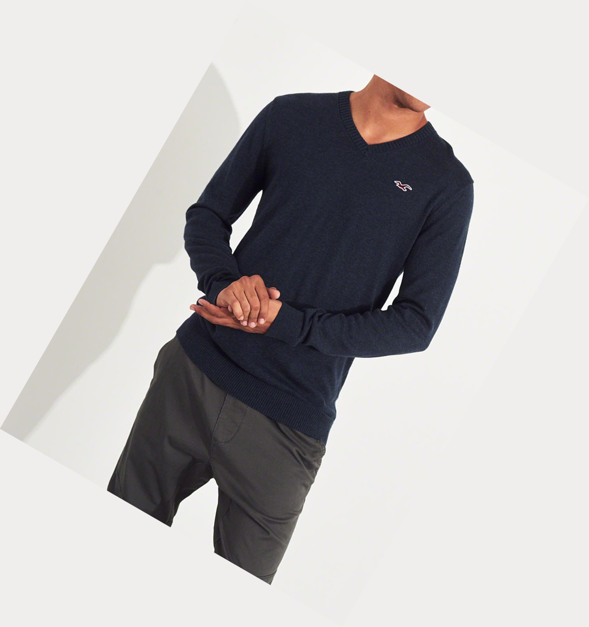 Navy Hollister Lightweight V-Neck Men's Sweaters | ZA-LVRH567