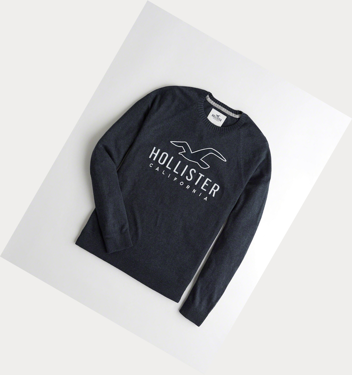 Navy Hollister Logo Crewneck Men\'s Sweaters | ZA-XJLV780