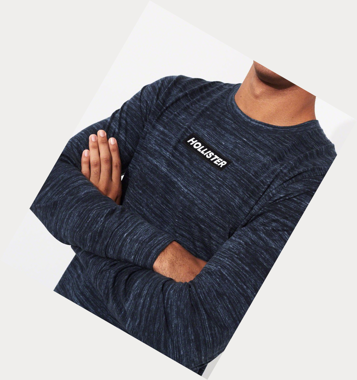 Navy Hollister Logo Curved Hem Men's Long Sleeve | ZA-FALU563