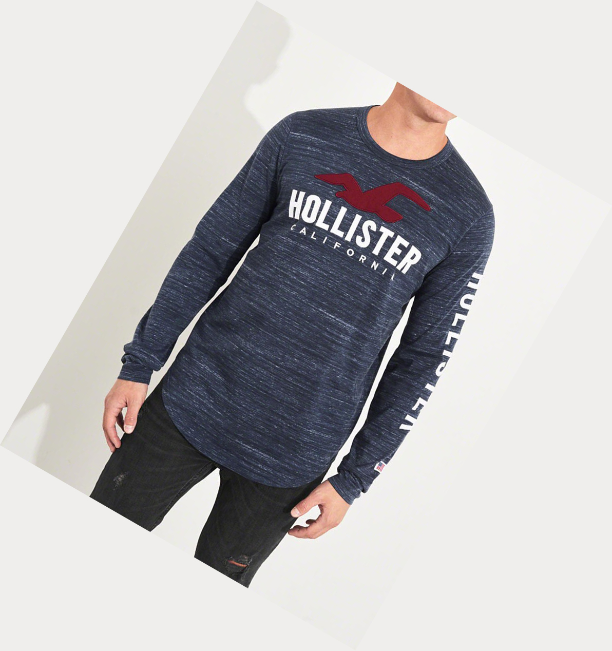 Navy Hollister Logo Men's Long Sleeve | ZA-PGCR546