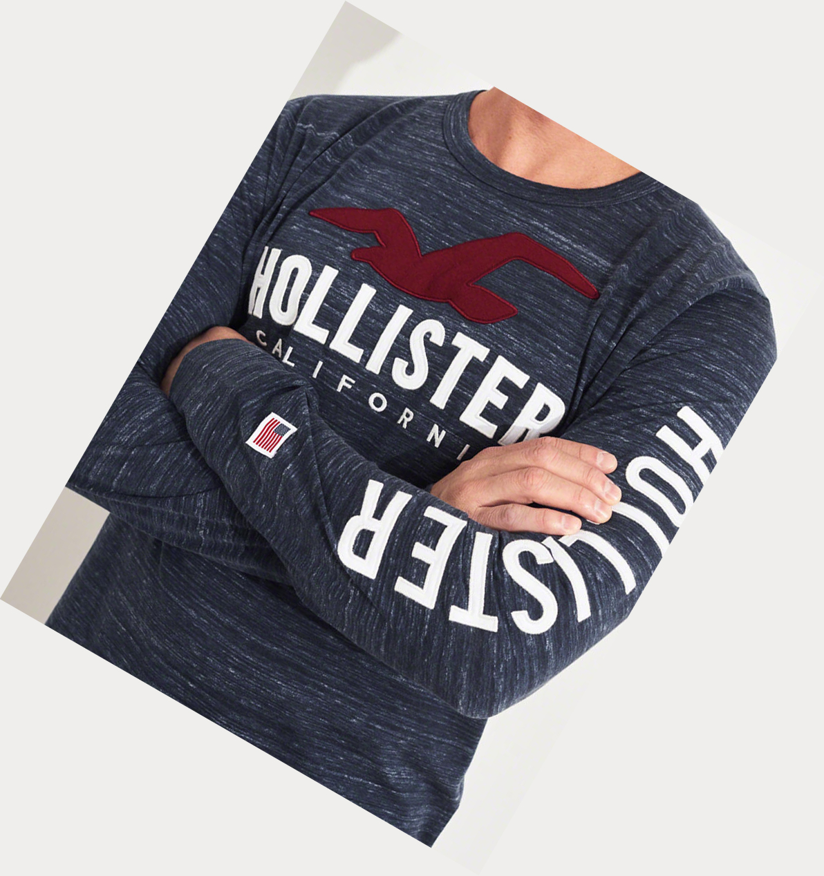 Navy Hollister Logo Men's Long Sleeve | ZA-PGCR546