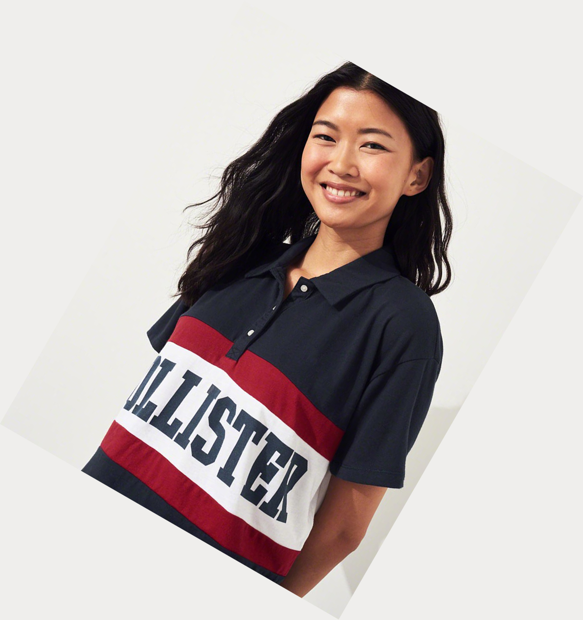 Navy Hollister Logo Stripe Crop Women's Polo Shirts | ZA-PMYS823