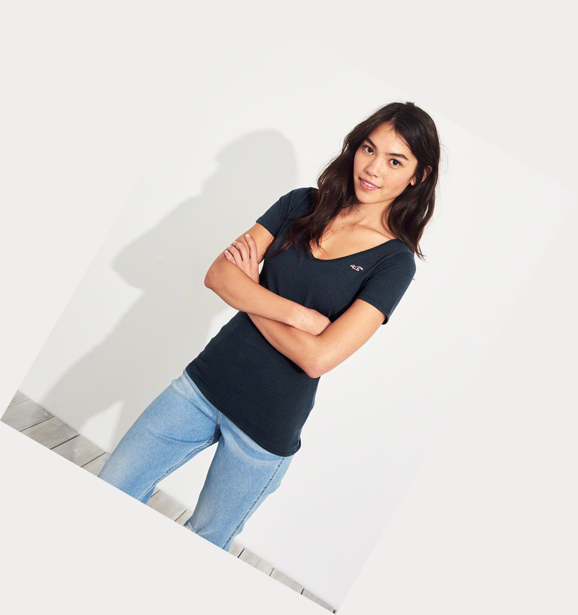 Navy Hollister Must-Have Slim Women's Short Sleeve | ZA-ZQHJ856