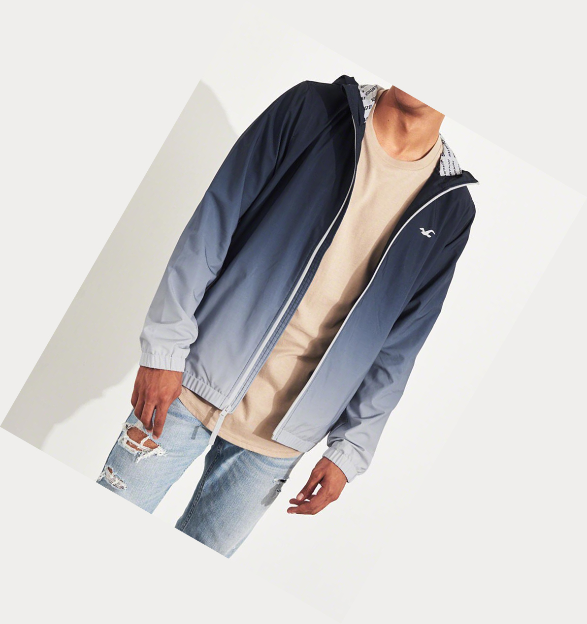 Navy Hollister Ombré Jersey-Lined Stretch Men's Windbreaker | ZA-ZJNP837