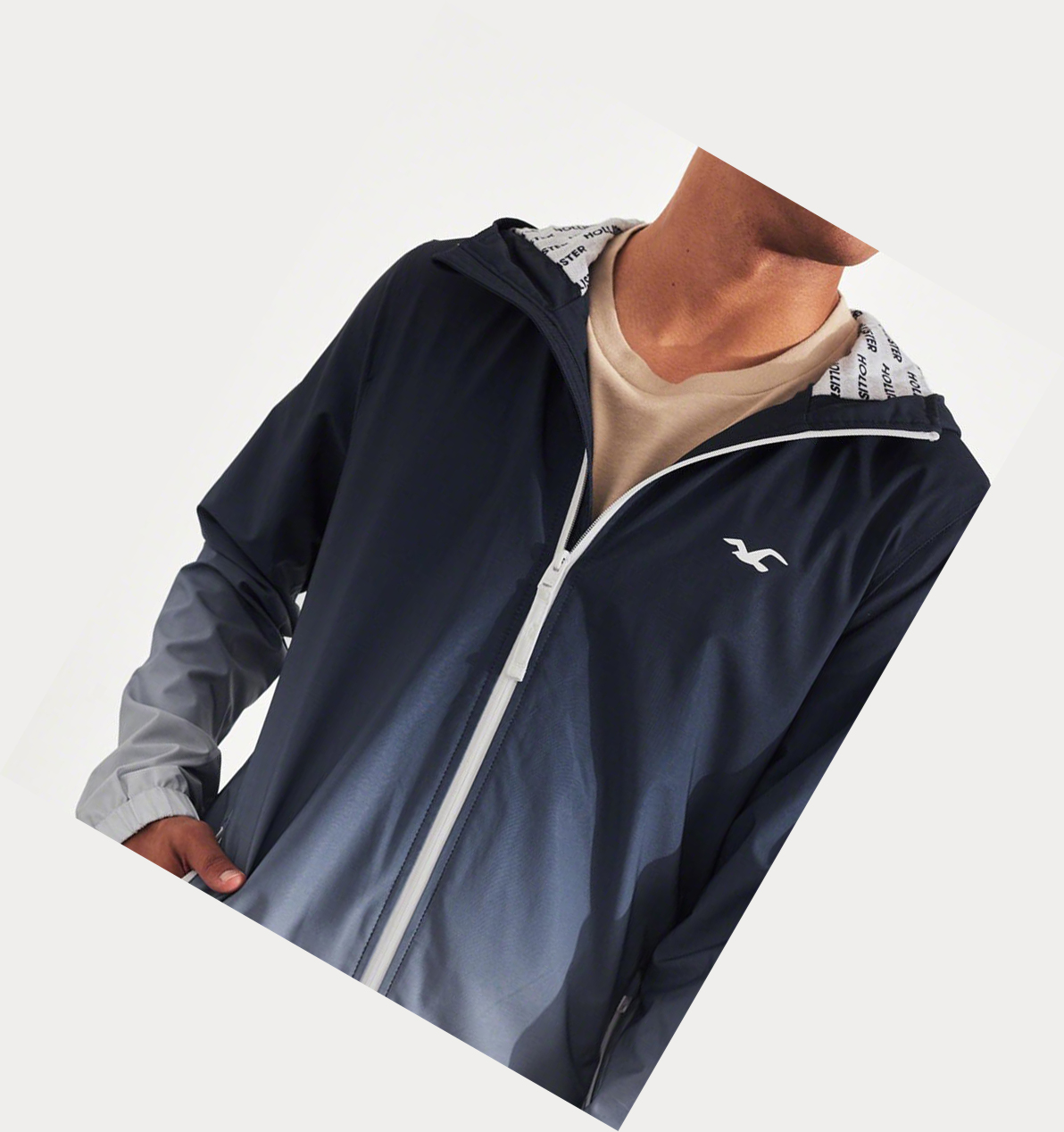 Navy Hollister Ombré Jersey-Lined Stretch Men's Windbreaker | ZA-ZJNP837