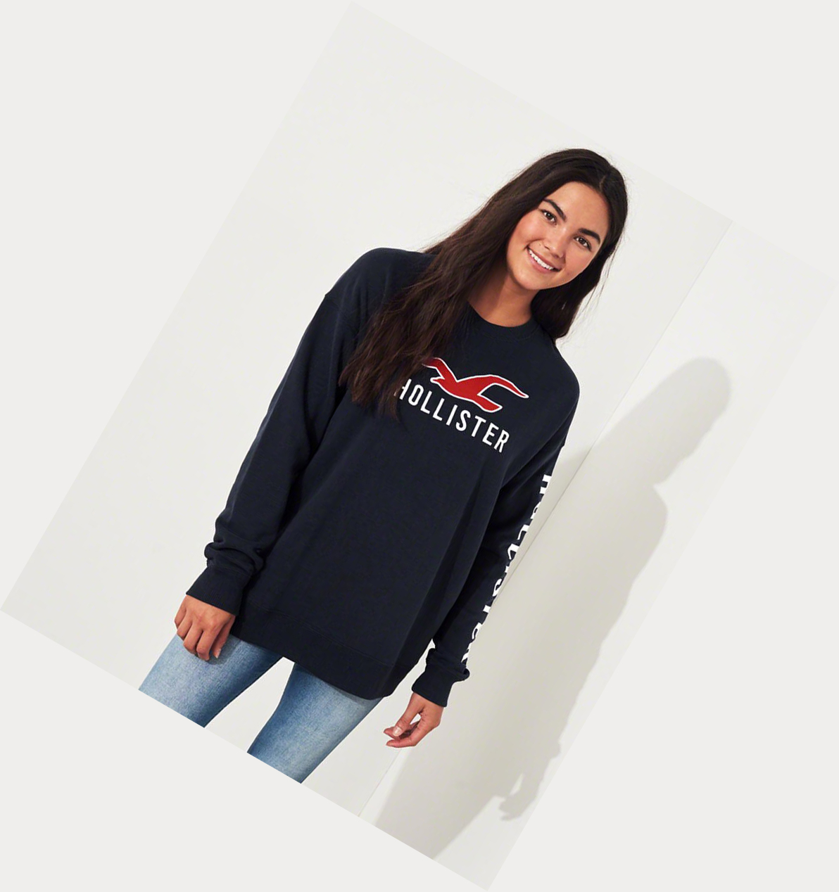 Navy Hollister Oversized Crewneck Women's Hoodie | ZA-YDEB154