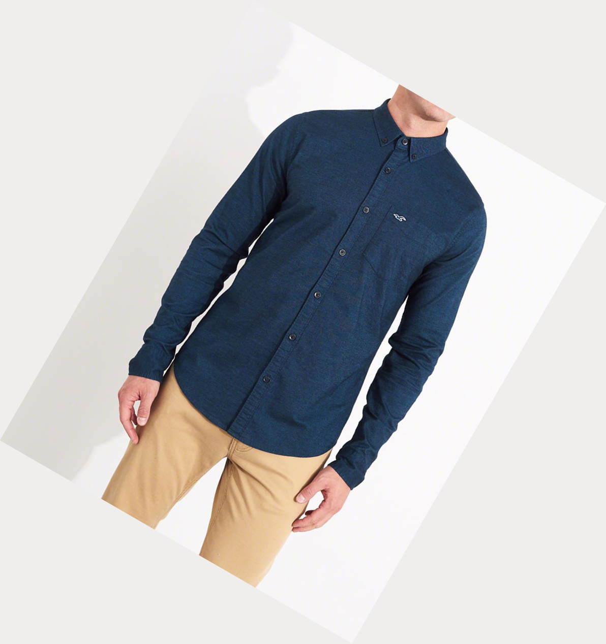 Navy Hollister Oxford Muscle Fit Men's Long Sleeve | ZA-RIUF437