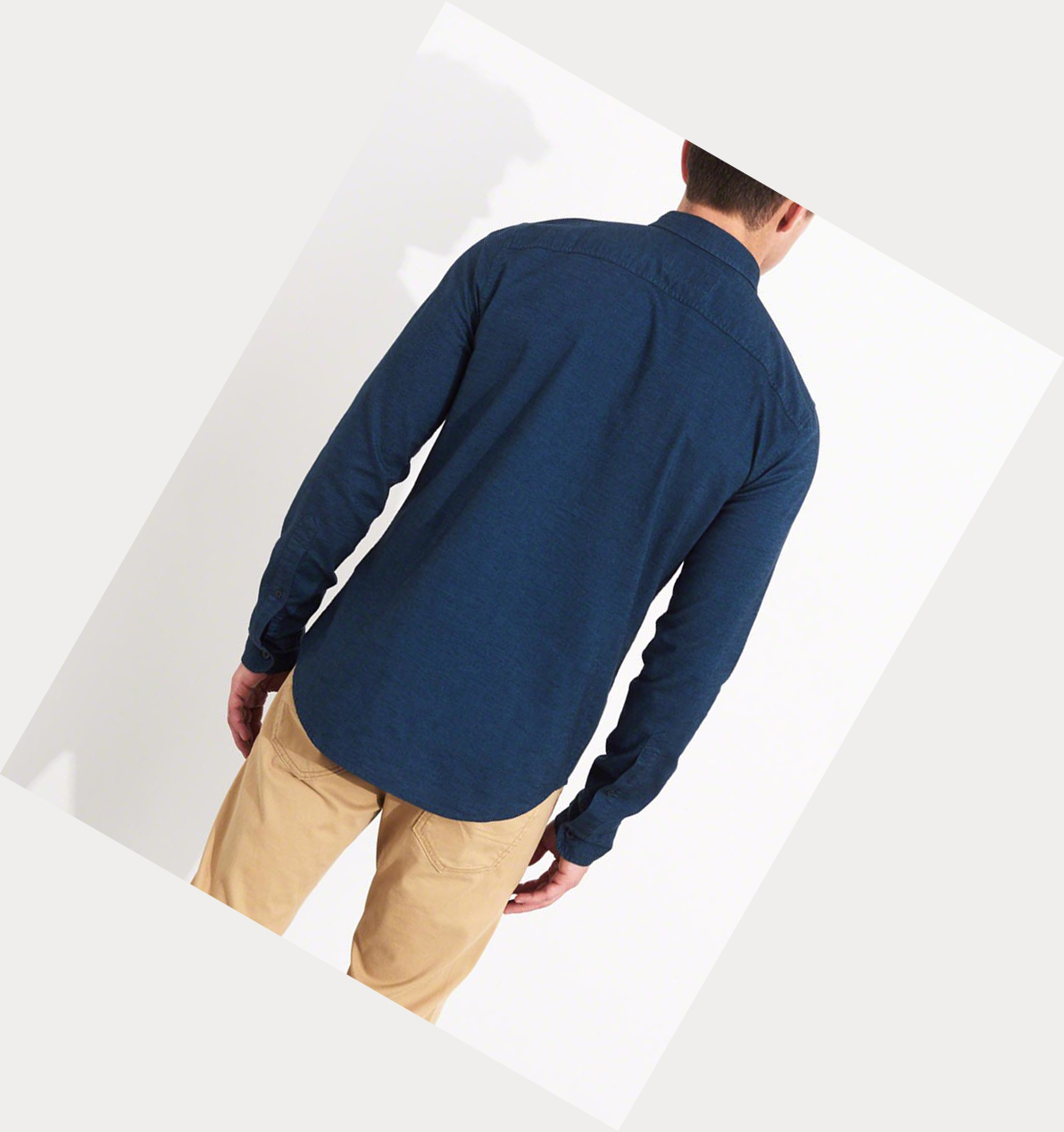 Navy Hollister Oxford Muscle Fit Men's Long Sleeve | ZA-RIUF437