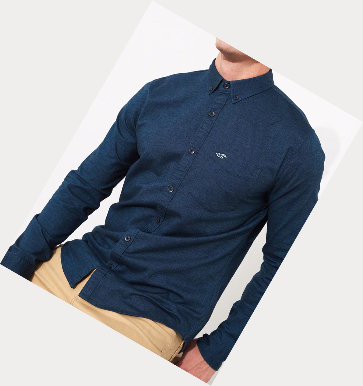 Navy Hollister Oxford Muscle Fit Men's Long Sleeve | ZA-RIUF437