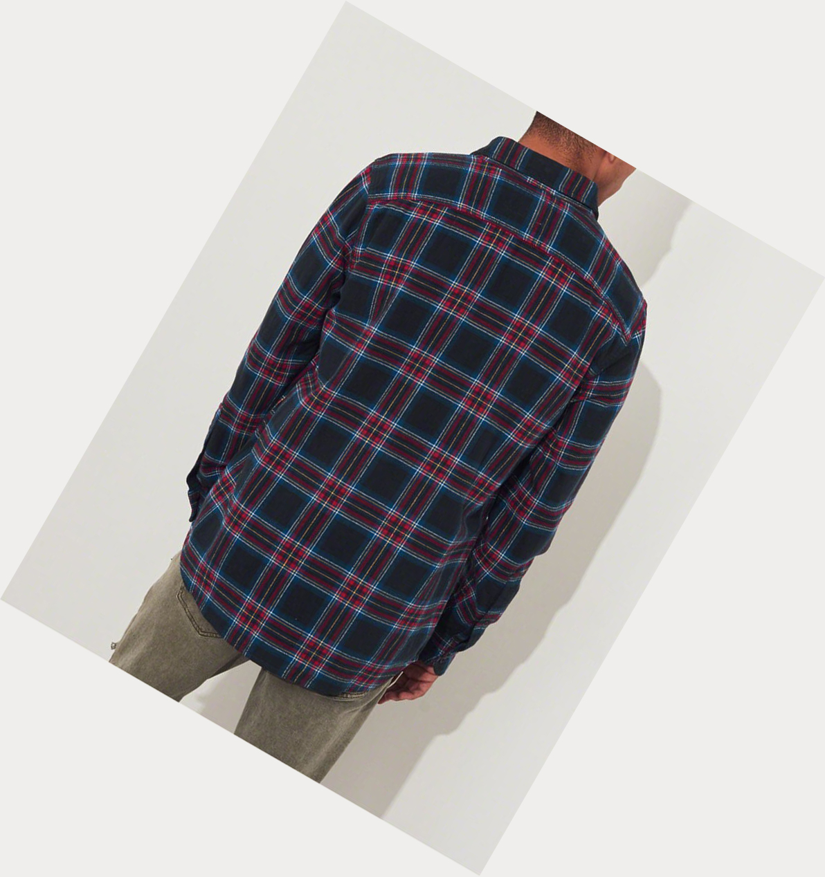 Navy Hollister Plaid Flannel Men's Long Sleeve | ZA-QTXN819