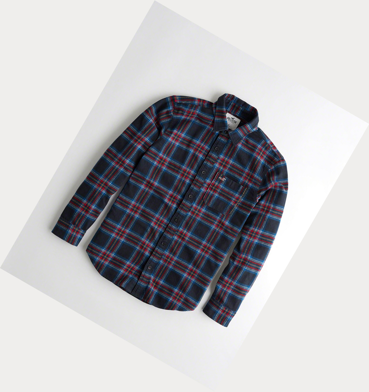 Navy Hollister Plaid Flannel Men\'s Long Sleeve | ZA-QTXN819