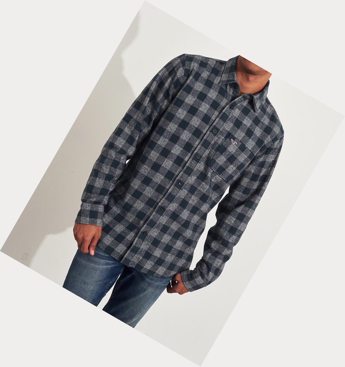 Navy Hollister Plaid Flannel Men's Long Sleeve | ZA-ZSXC470