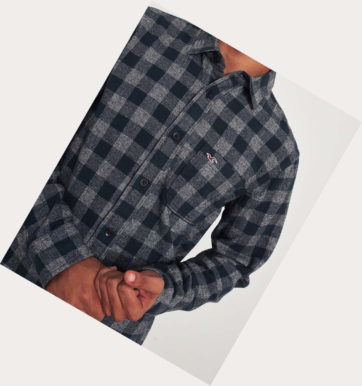 Navy Hollister Plaid Flannel Men's Long Sleeve | ZA-ZSXC470