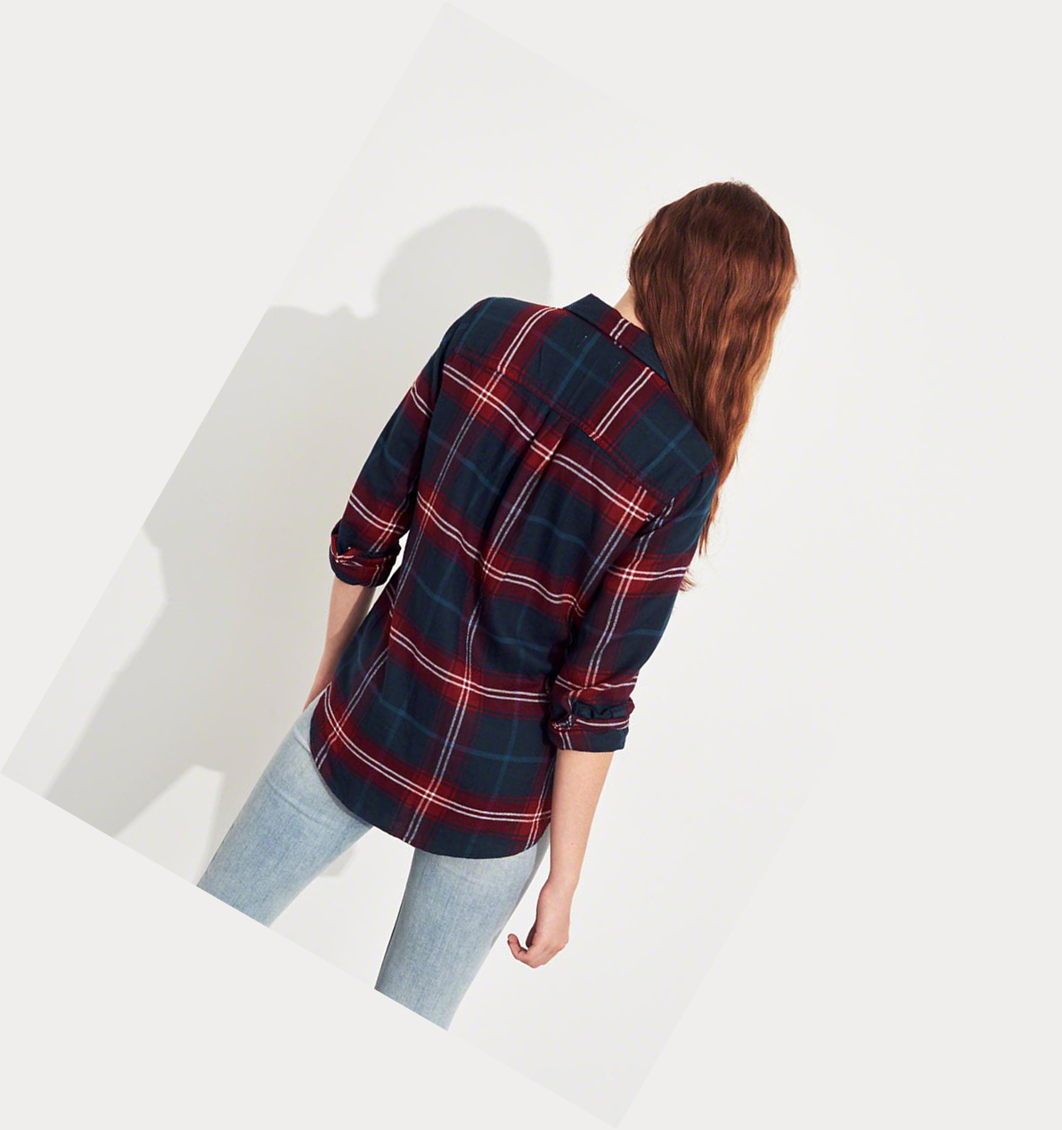 Navy Hollister Plaid Women's Long Sleeve | ZA-VYFW503