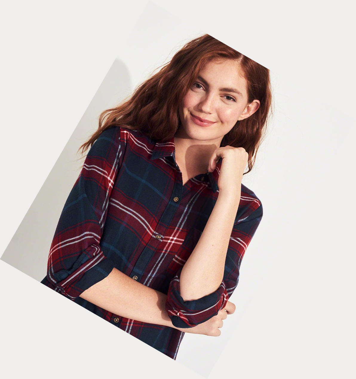 Navy Hollister Plaid Women's Long Sleeve | ZA-VYFW503