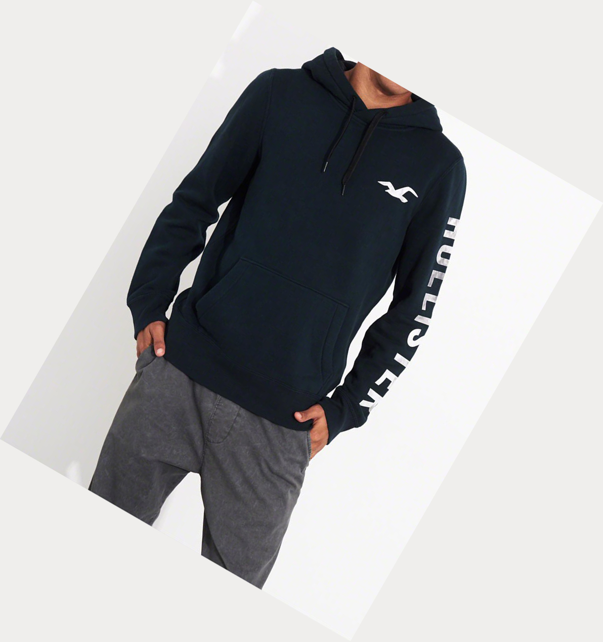 Navy Hollister Print Logo Men's Hoodie | ZA-FNIP475