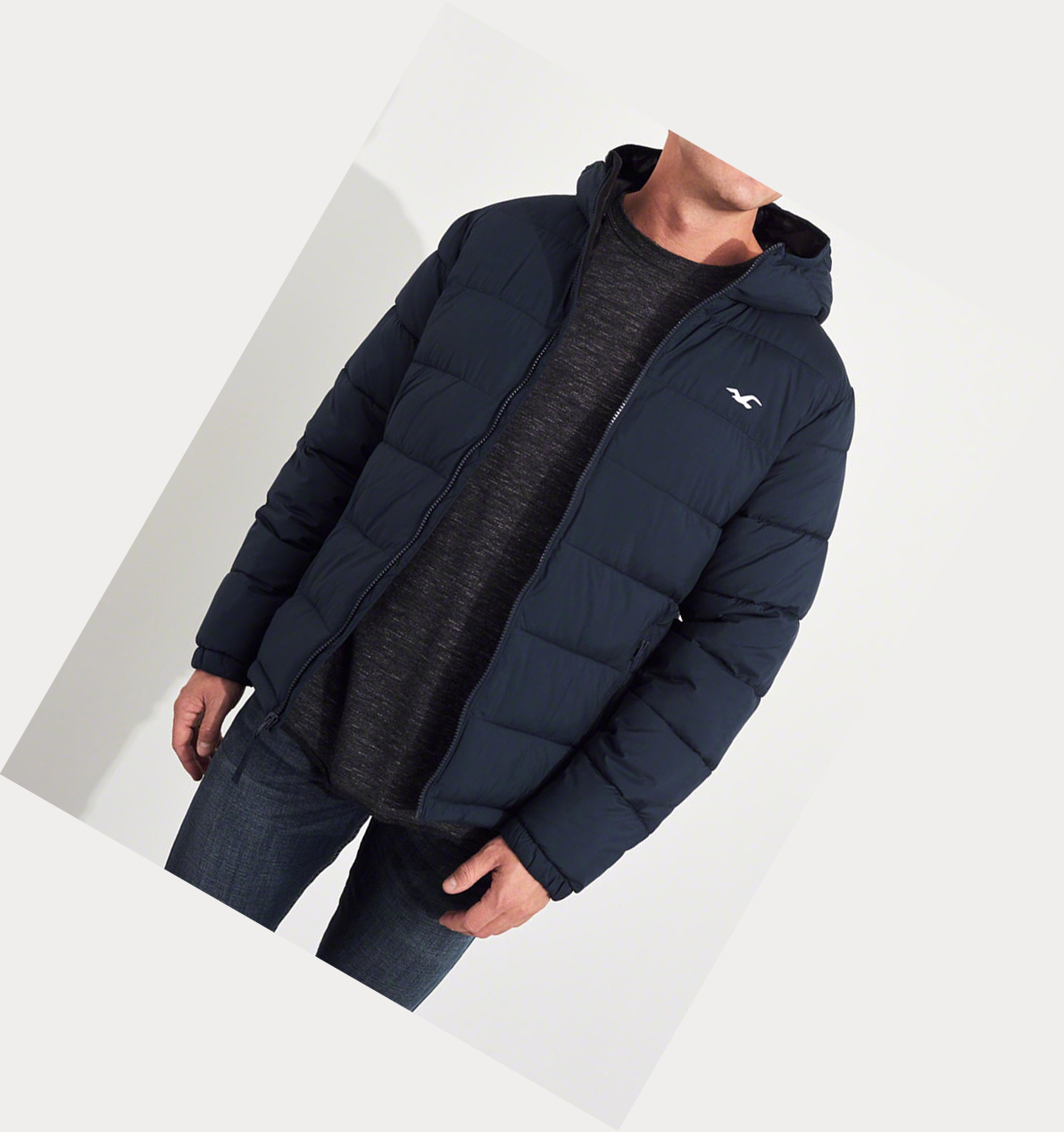 Navy Hollister Recycled Fill Hooded Men's Puffers | ZA-YPWR573