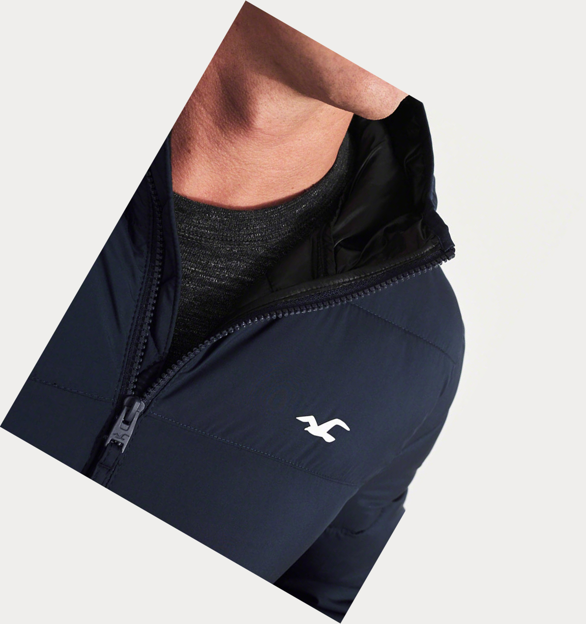 Navy Hollister Recycled Fill Hooded Men's Puffers | ZA-YPWR573