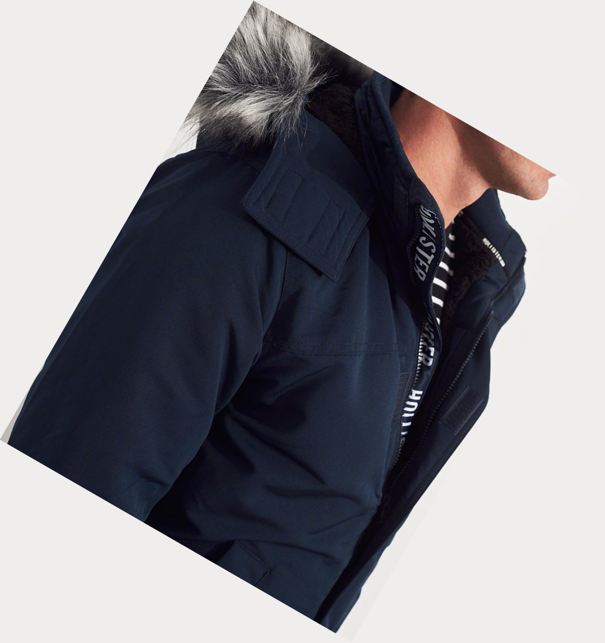 Navy Hollister Sherpa-Lined Hooded Men's Bomber Jackets | ZA-XLJS943