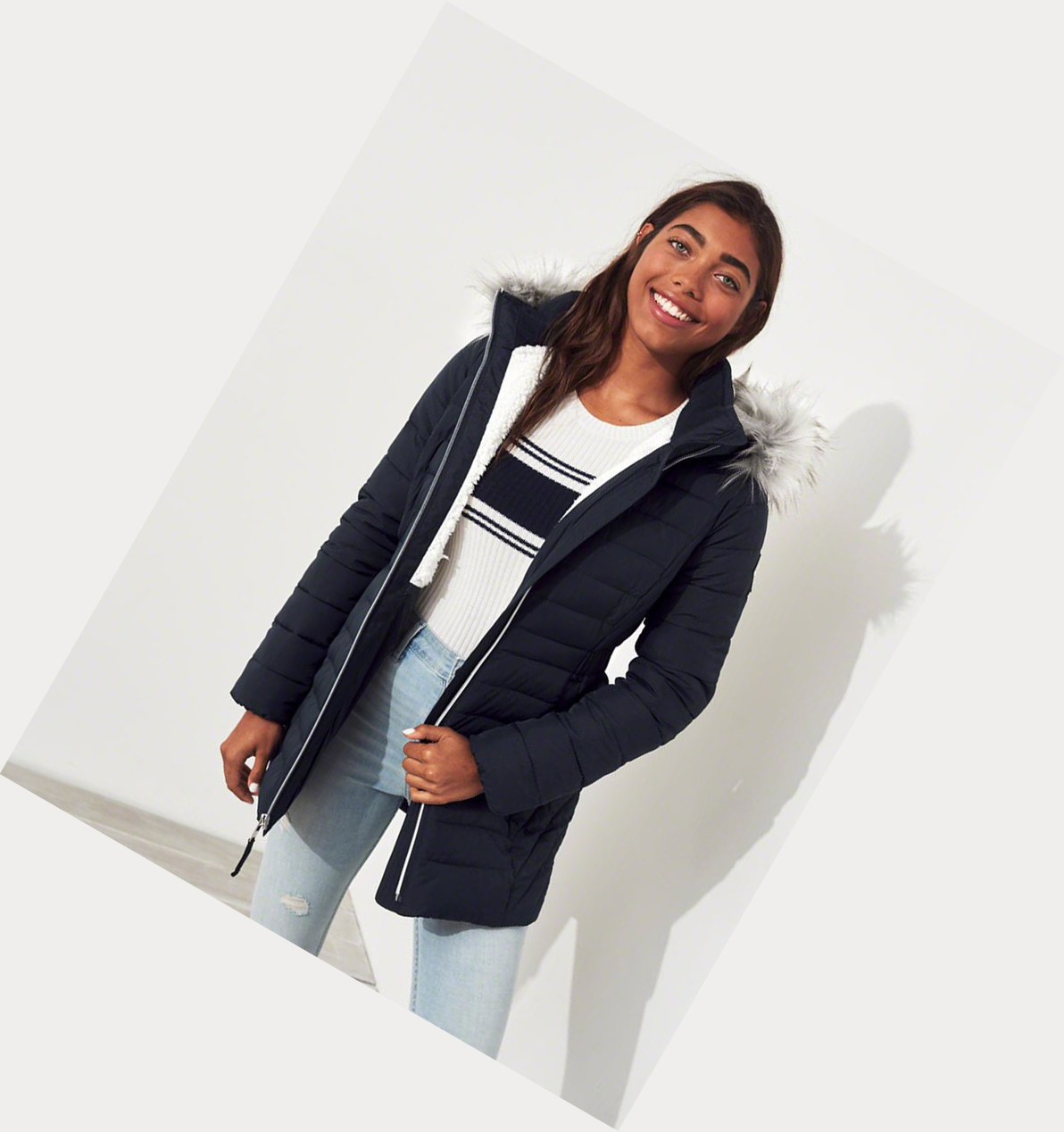 Navy Hollister Sherpa-Lined Puffer Women's Parka Jackets | ZA-HPFI483