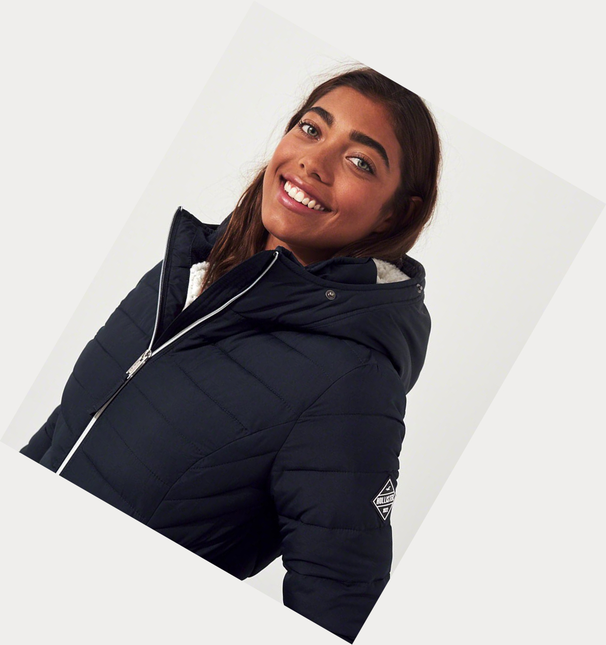 Navy Hollister Sherpa-Lined Puffer Women's Parka Jackets | ZA-HPFI483