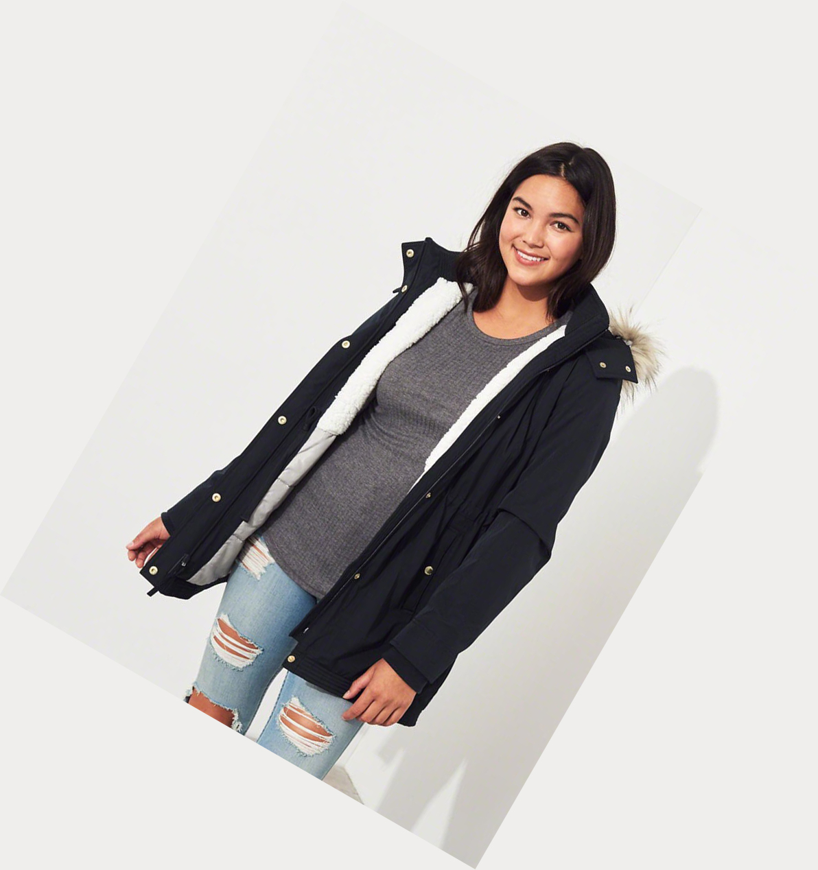 Navy Hollister Sherpa-Lined Women's Parka Jackets | ZA-LHVT759