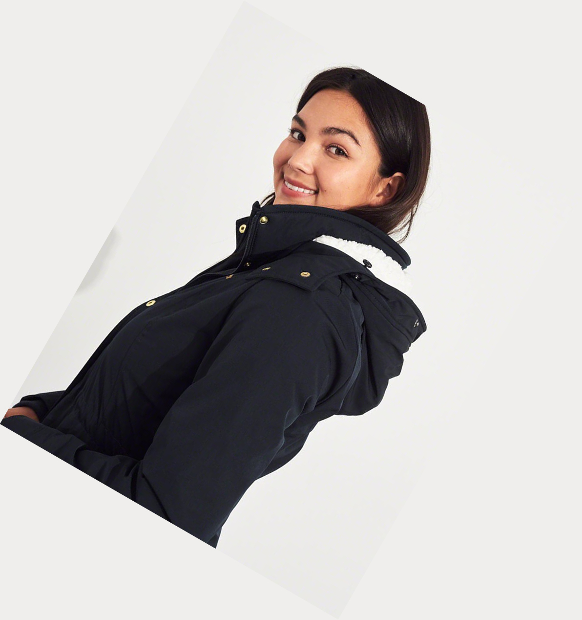 Navy Hollister Sherpa-Lined Women's Parka Jackets | ZA-LHVT759