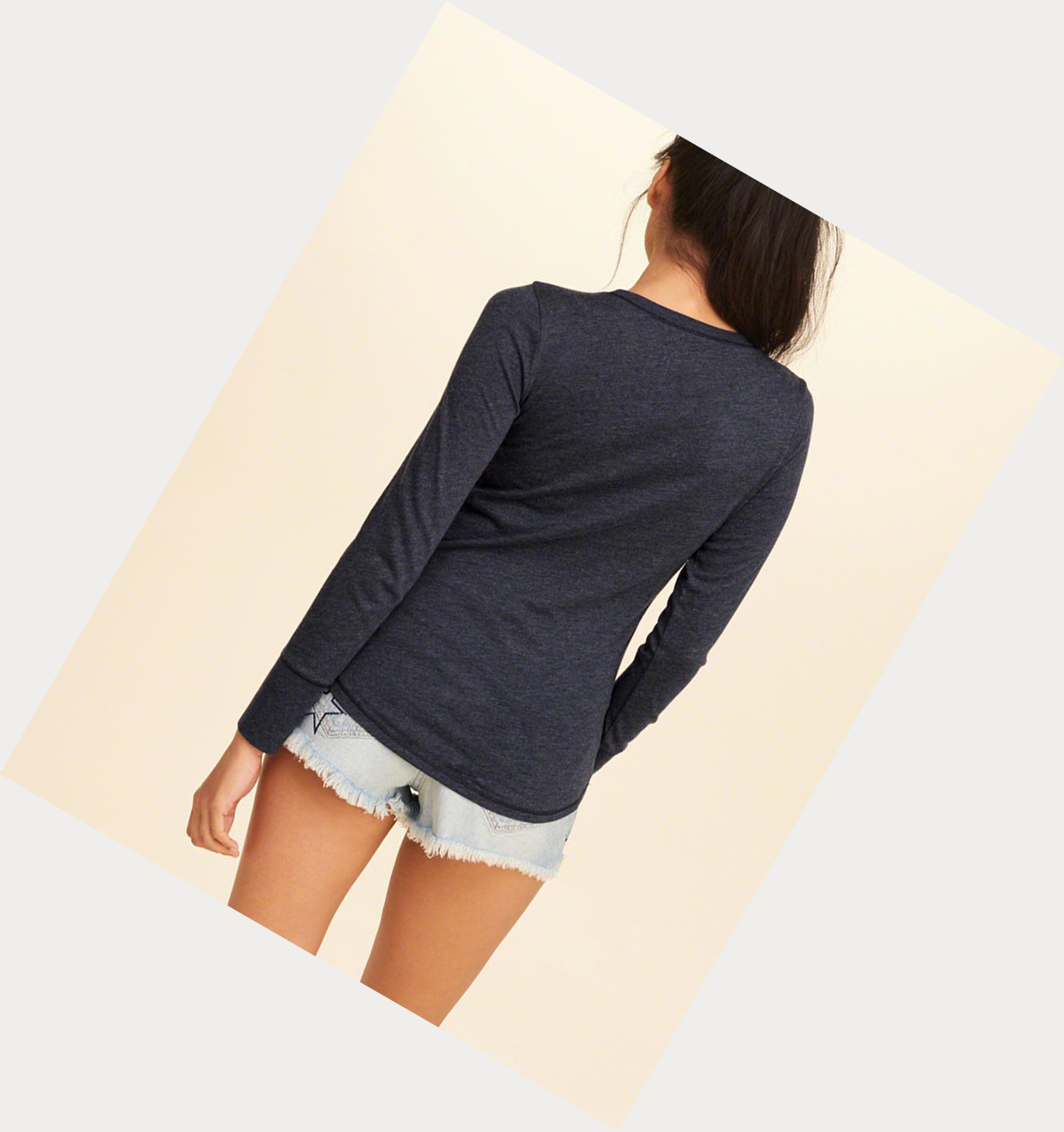 Navy Hollister Slim Crew Women's Long Sleeve | ZA-MUAW750