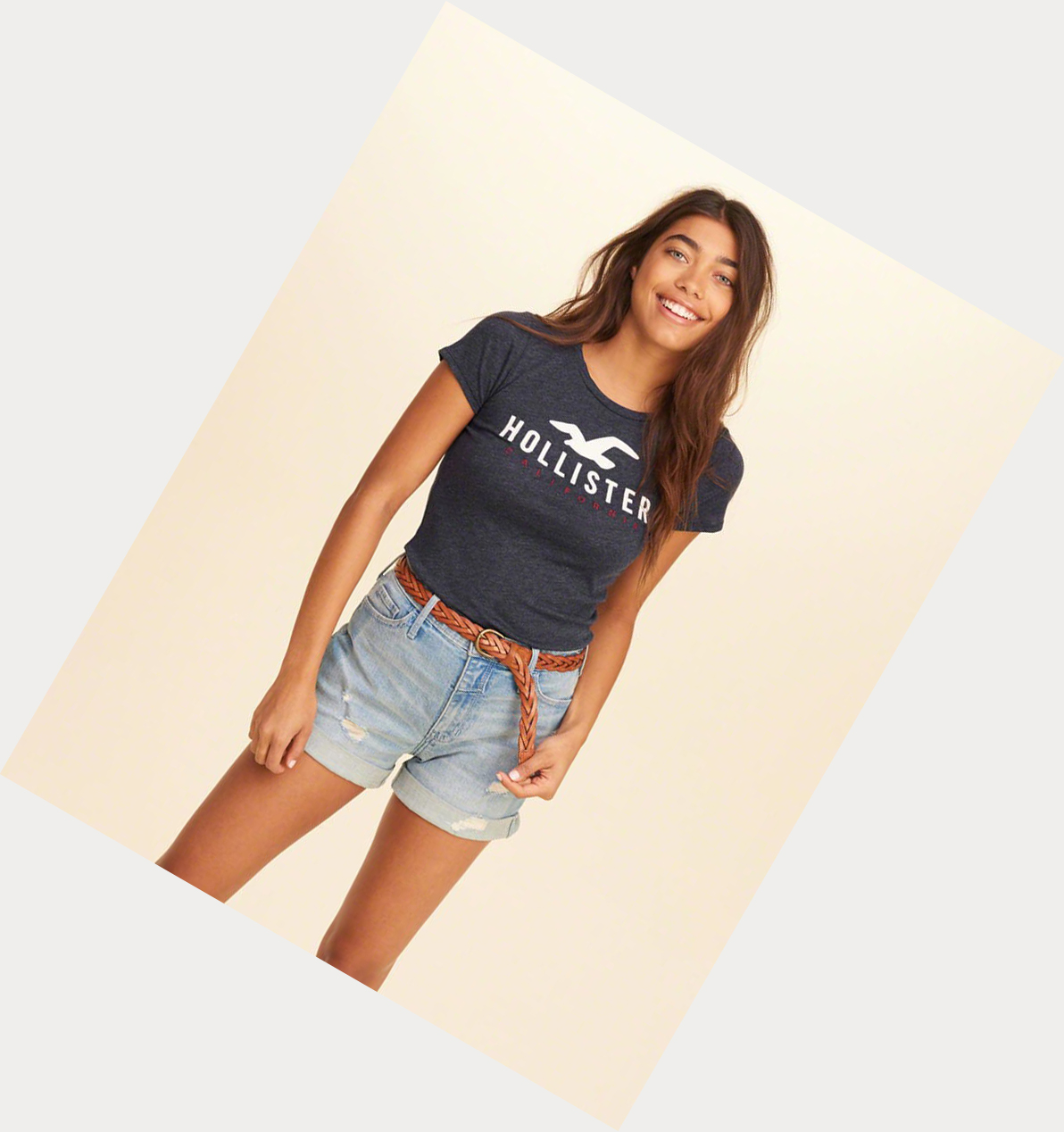 Navy Hollister Slim Crew Women's Short Sleeve | ZA-QTOX654