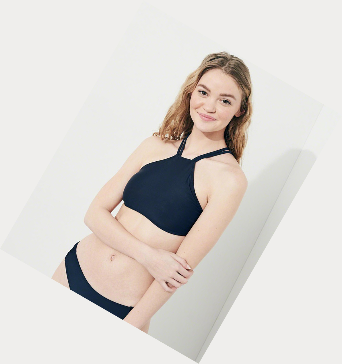 Navy Hollister Strappy High-Neck Women's Bikini Tops | ZA-BLUY135