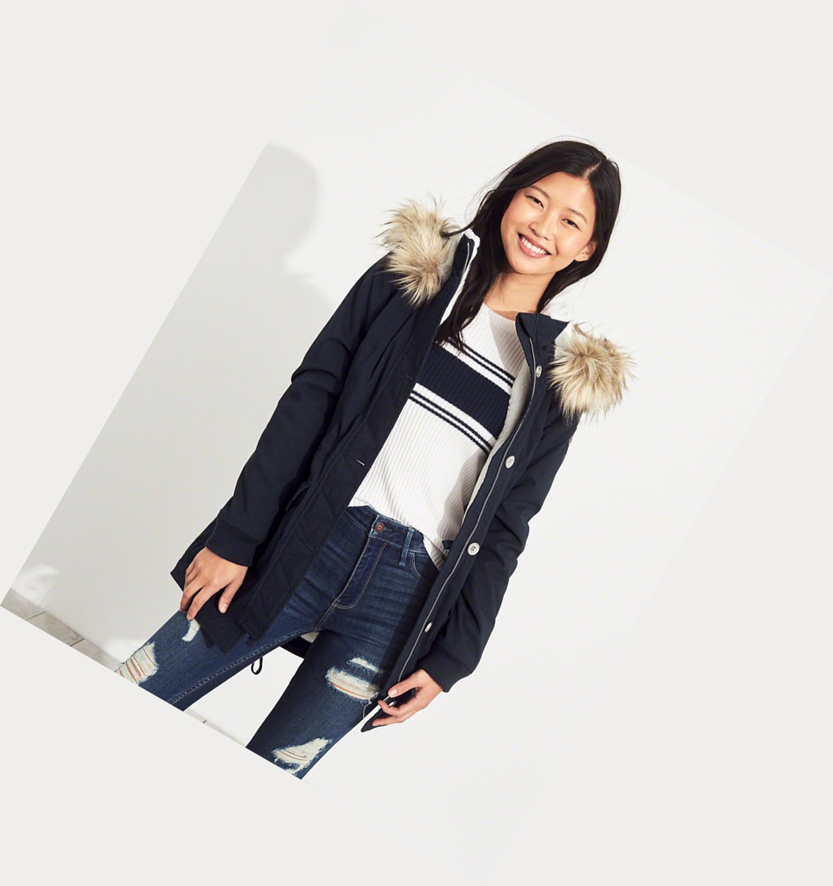 Navy Hollister Stretch Cozy-Lined Women's Parka Jackets | ZA-MTJA915