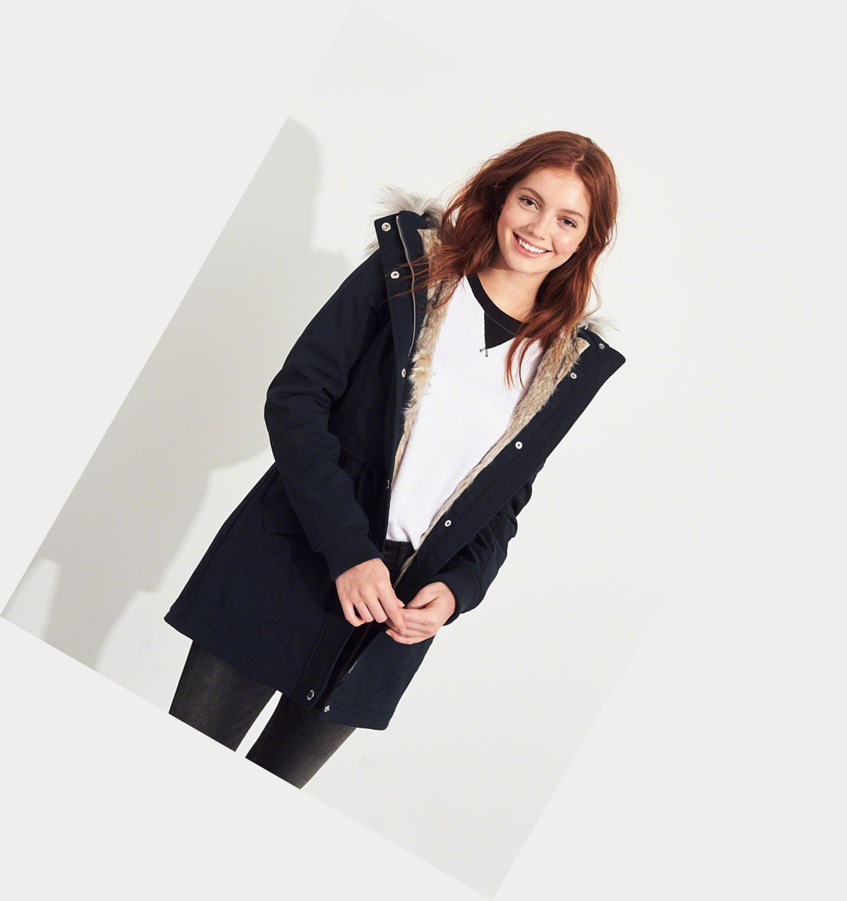 Navy Hollister Stretch Faux-Fur-Lined Women's Parka Jackets | ZA-NPDC672