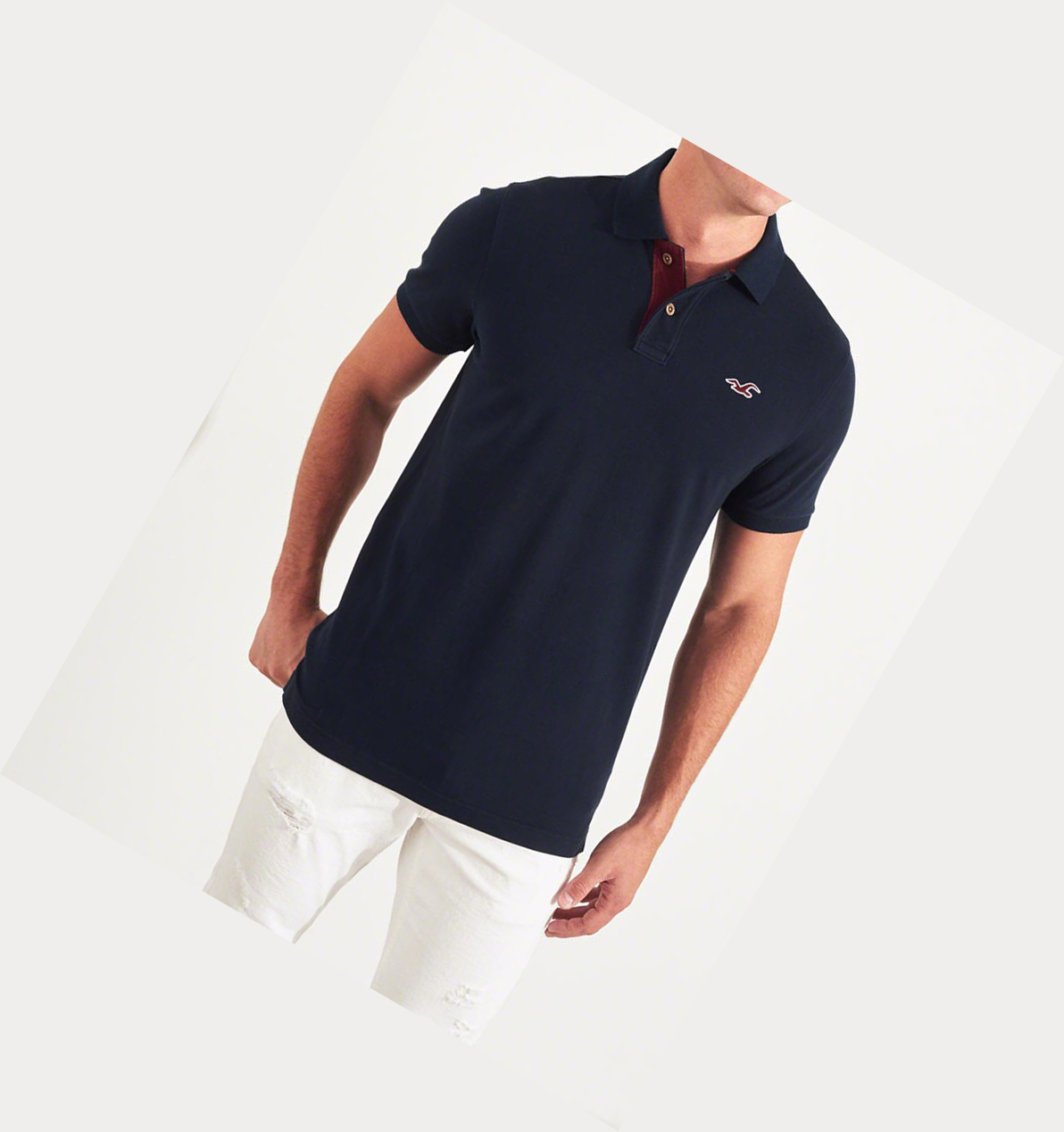 Navy Hollister Stretch Icon Men's Polo Shirts | ZA-CHKQ857