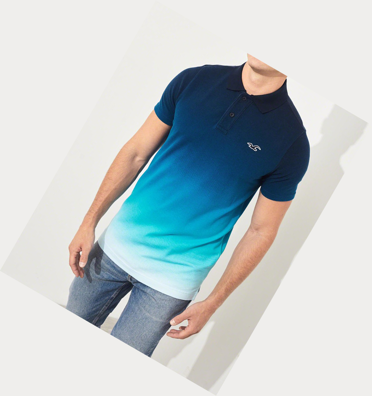 Navy Hollister Stretch Ombré Muscle Fit Men's Polo Shirts | ZA-WFTJ623