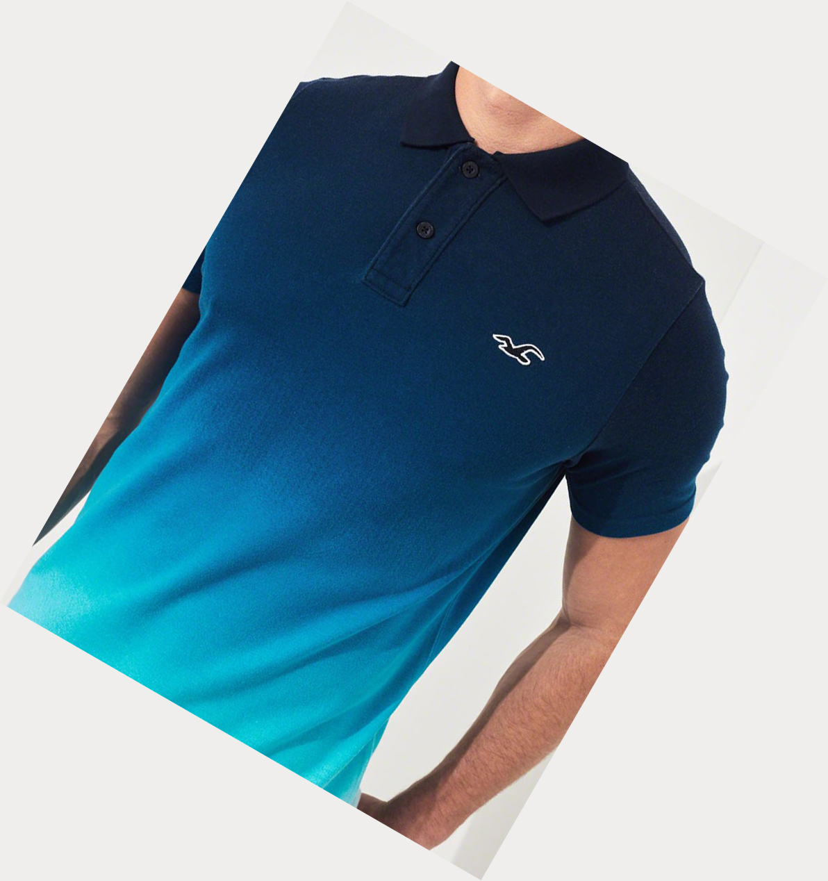 Navy Hollister Stretch Ombré Muscle Fit Men's Polo Shirts | ZA-WFTJ623